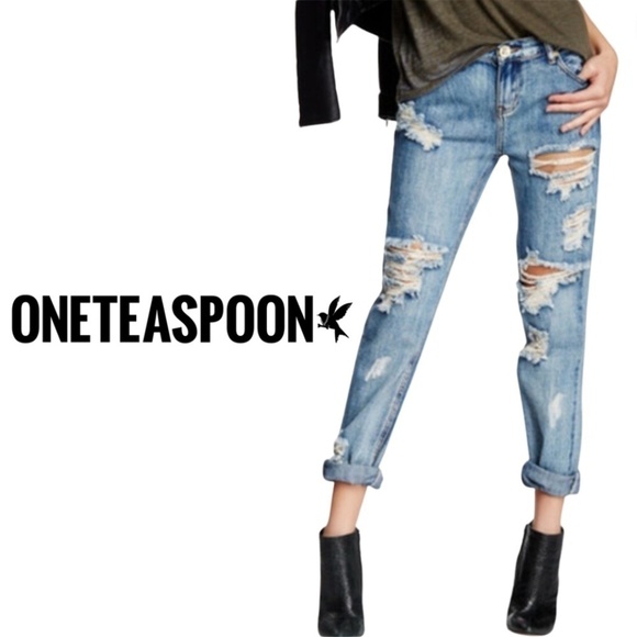 One X One Teaspoon Awesome Baggies Destroyed Jeans Low Waist - Size 25 - Picture 1 of 11